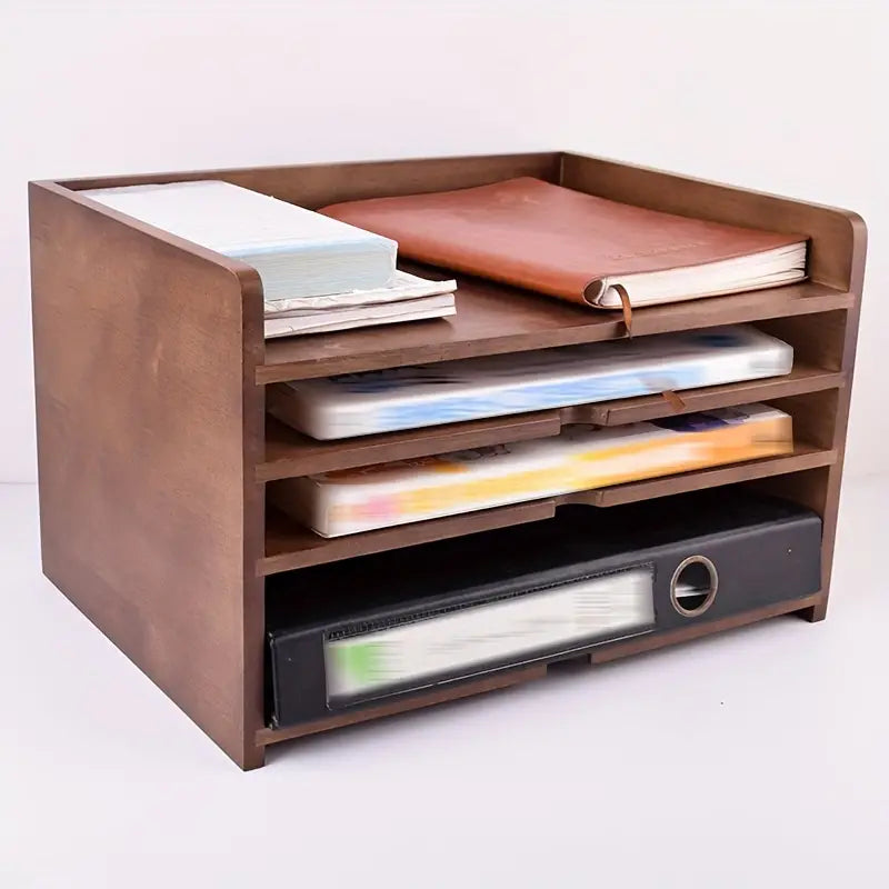 Vintage Solid Wood A4 Multi-layered File Organizer Box Rack