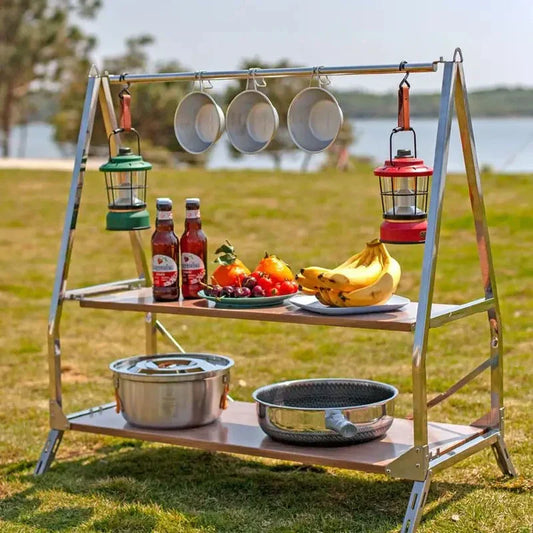 Portable Folding Outdoor Camping Storage Shelf 304 Stainless Steel Silver